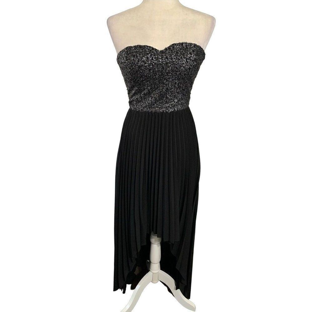 bebe womens black sequin high low Tube Pleated tank maxi dress xs